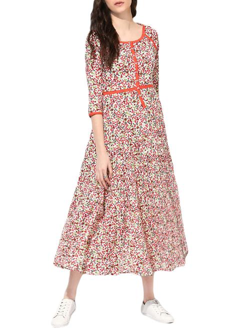 Indian Dobby floral cotton fit & flare dress - 13858154 - Very Small Image - 1