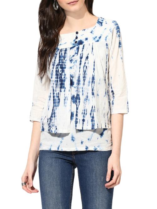 Indian Dobby blue cotton layered top - 13858157 - Very Small Image - 1