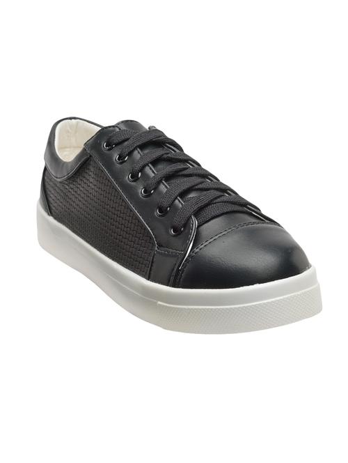 black faux leather laceup sneakers - 13859978 - Very Small Image - 1