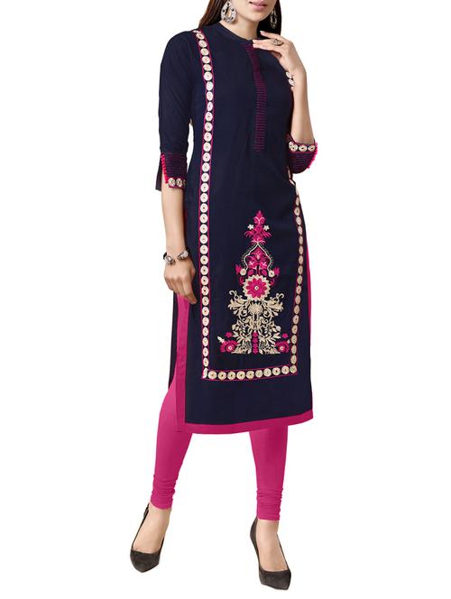 blue rayon embroidered straight kurta - 13860137 - Very Small Image - 1