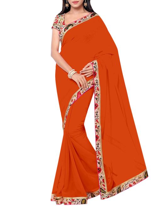 orange georgette bordered saree with blouse - 13860552 - Very Small Image - 1
