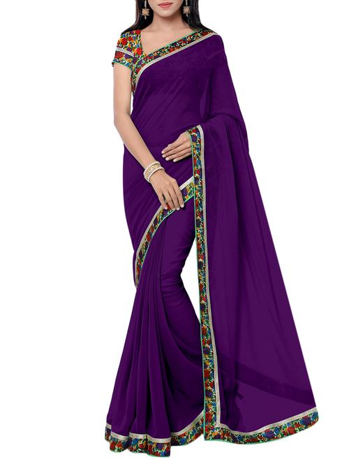 purple georgette bordered saree with blouse - 13860556 - Very Small Image - 1