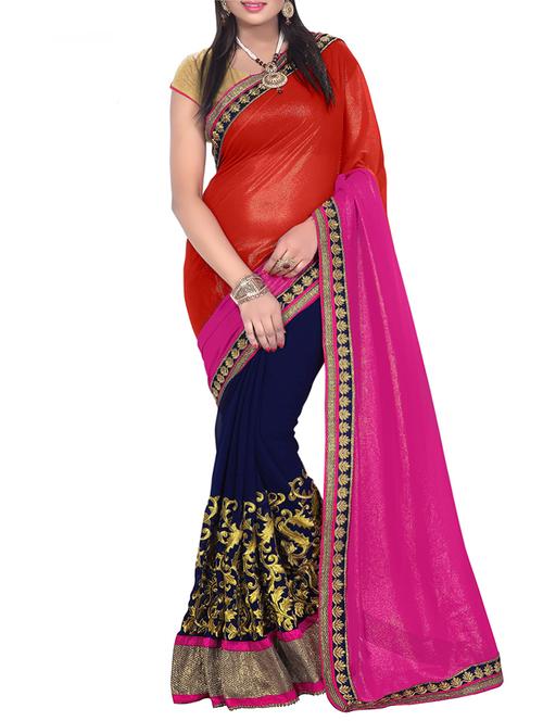 multicolor chiffon half and half saree with blouse - 13860637 - Very Small Image - 1