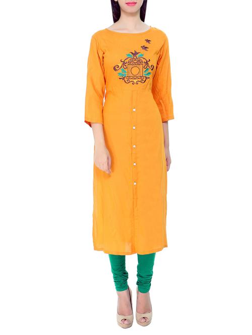 mustard rayon high slit kurta - 13861203 - Very Small Image - 1