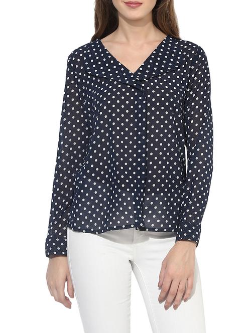 polka dotted lapel neck top - 13861426 - Very Small Image - 1