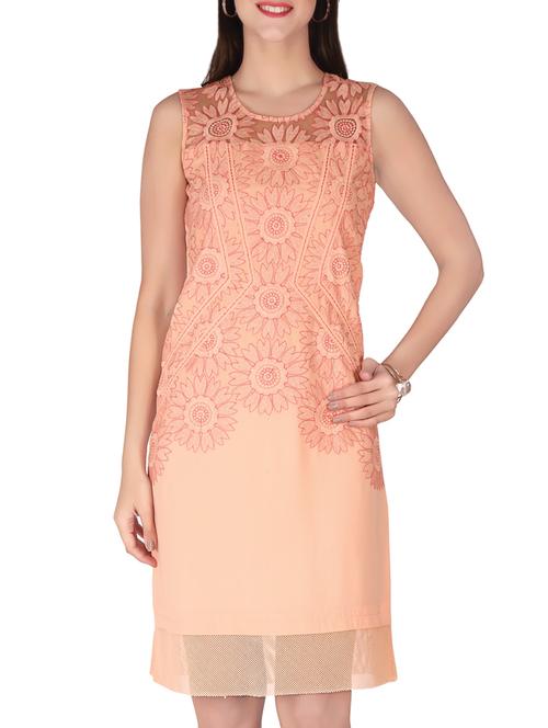 embroidered orange georgette shift dress - 13864529 - Very Small Image - 1
