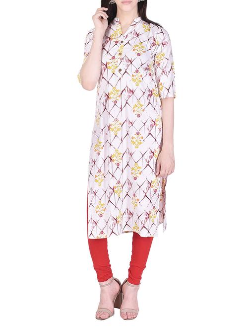 white rayon printed straight kurta - 13865670 - Very Small Image - 1