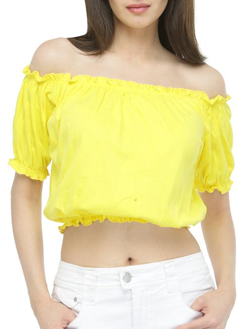yellow cotton bardot crop top - 13866691 - Very Small Image - 1