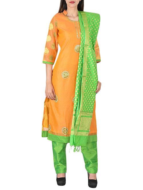 orange cotton unstitched suit - 13867000 - Very Small Image - 1