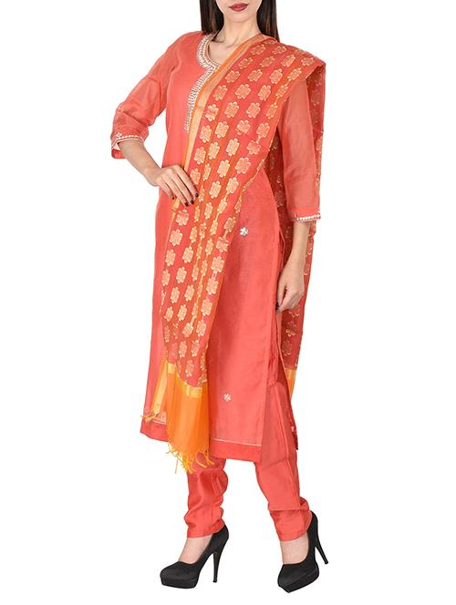 pink cotton unstitched suit - 13867004 - Very Small Image - 1
