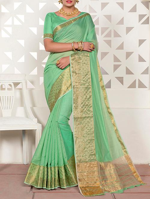 green chanderi bordered saree with blouse - 13867256 - Very Small Image - 1