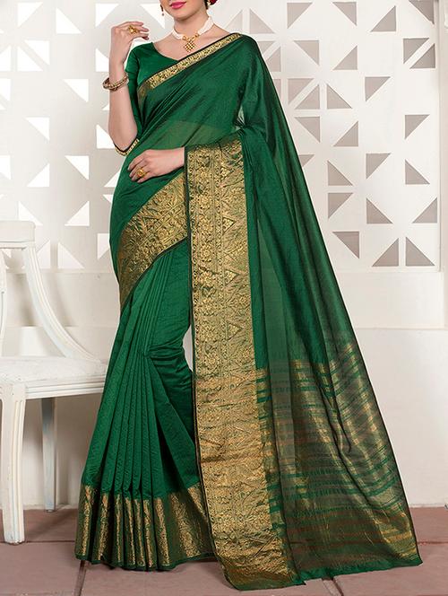 green chanderi bordered saree with blouse - 13867261 - Very Small Image - 1