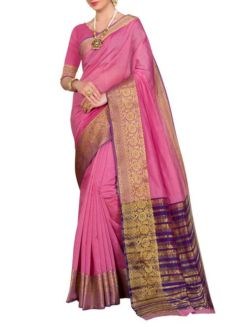 women's bordered pink colored saree - 13867276 - Very Small Image - 1