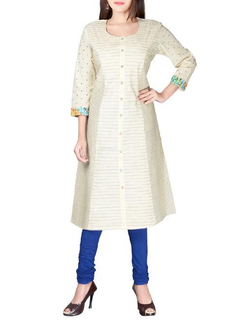 white cotton aline kurta - 13867289 - Very Small Image - 1