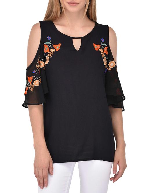 black embroidered poly georgette top - 13867476 - Very Small Image - 1