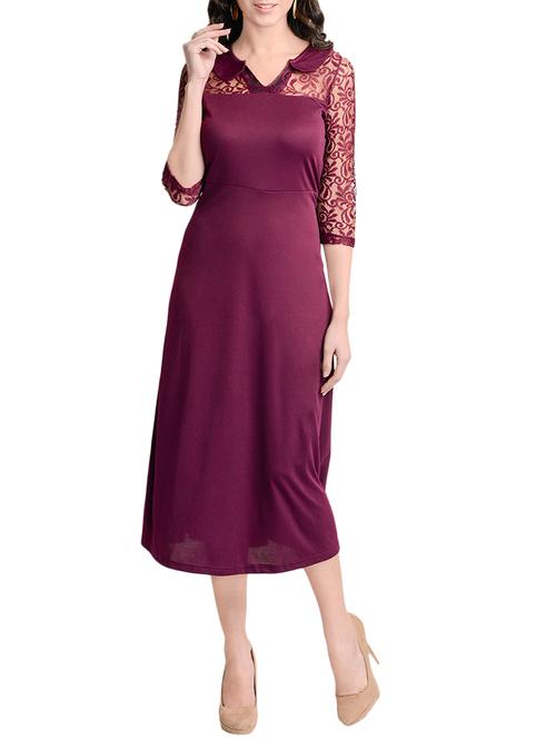 solid purple lace a-line dress - 13869281 - Very Small Image - 1