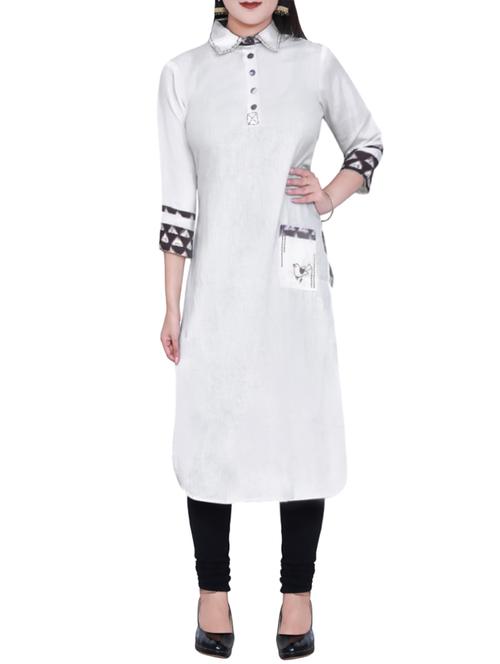 white cotton straight kurta - 13870363 - Very Small Image - 1