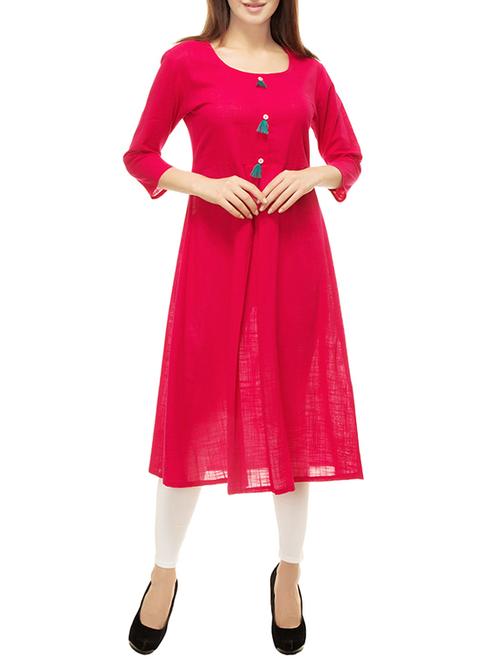 pink cotton aline kurta - 13870488 - Very Small Image - 1