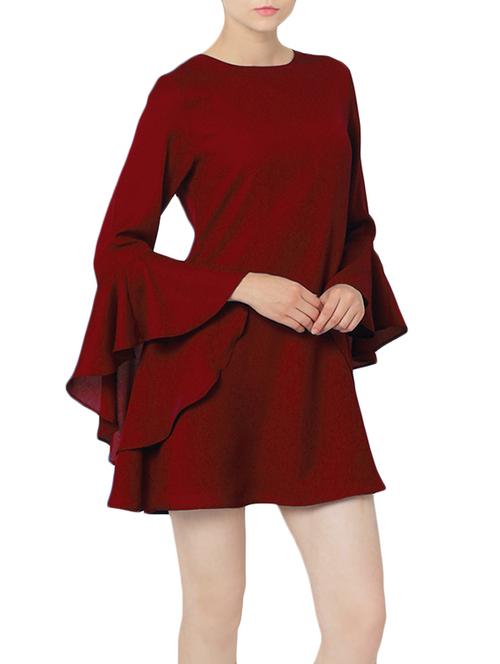 maroon flute sleeve a-line dress - 13871314 - Very Small Image - 1