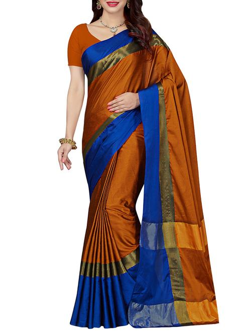 orange dupion bordered saree with blouse - 13871944 - Very Small Image - 1