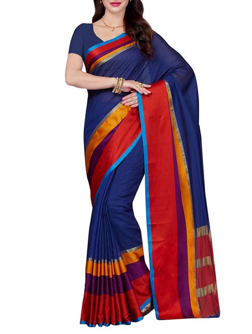 navy blue dupion bordered saree with blouse - 13871967 - Very Small Image - 1