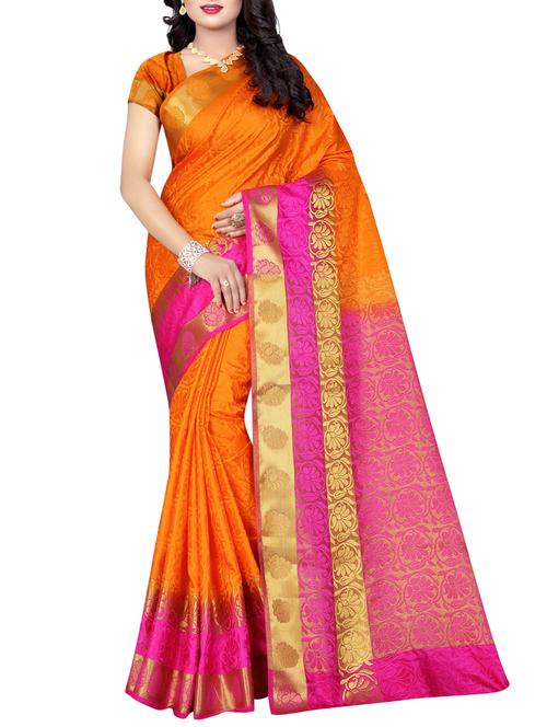 orange art silk woven saree with blouse - 13872985 - Very Small Image - 1