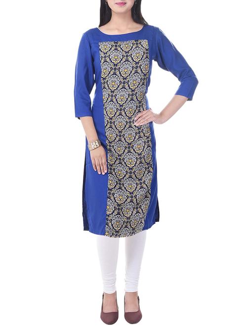 blue rayon printed straight kurta - 13875453 - Very Small Image - 1