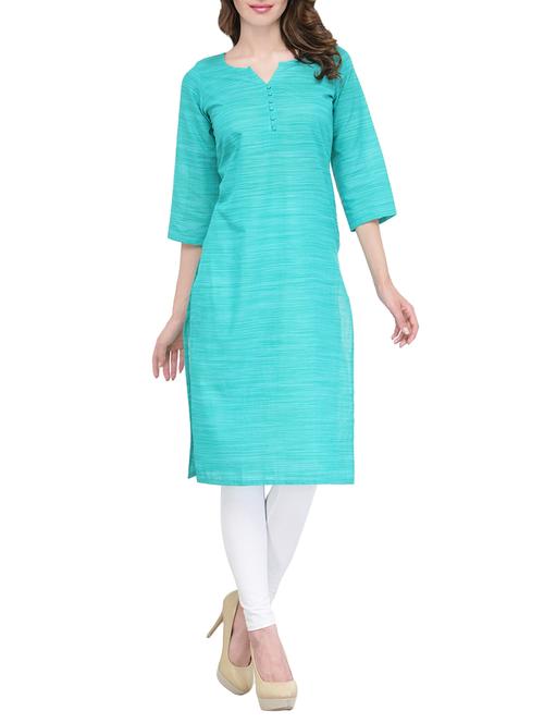turquoise cotton solid straight kurta - 13876806 - Very Small Image - 1