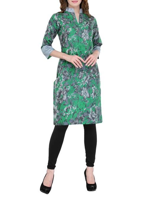 green cotton printed straight kurta - 13876807 - Very Small Image - 1