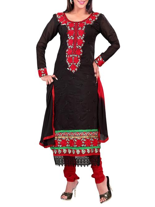 black chanderi cotton dress material - 13877551 - Very Small Image - 1
