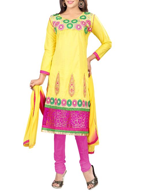 yellow cotton dress material - 13877587 - Very Small Image - 1