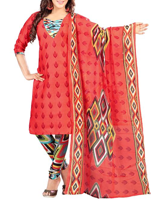 orange crepe printed dress material - 13877593 - Very Small Image - 1