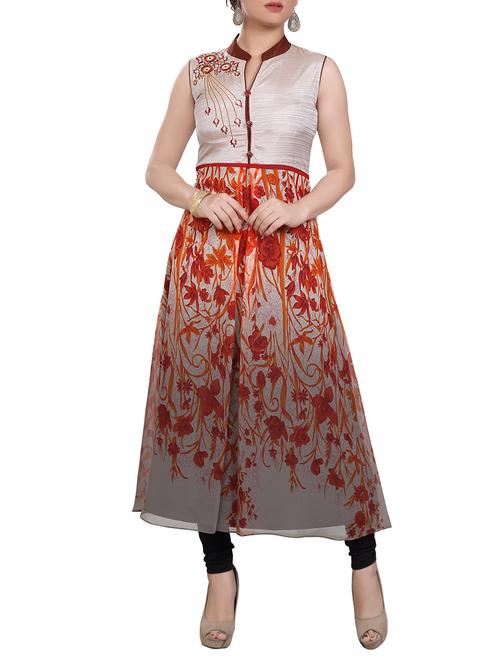 grey embroidered a-line kurta - 13879158 - Very Small Image - 1