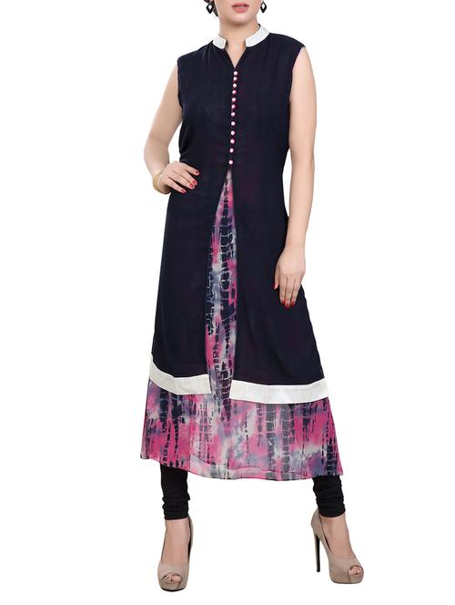 blue printed a-line kurta - 13879162 - Very Small Image - 1