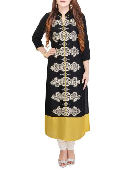 black cotton long kurta - 13879961 - Very Small Image - 1