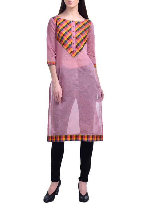 pink chanderi printed straight kurta - 13881512 - Very Small Image - 1