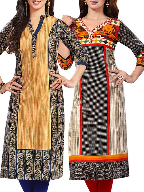 combo (set of 2 ) multi colored cotton unstitched kurta - 13881897 - Very Small Image - 1