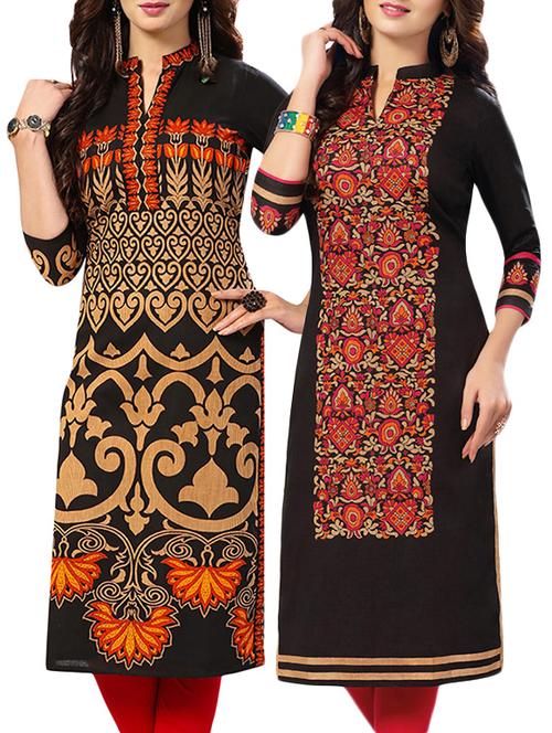 combo (set of 2 ) multi colored cotton unstitched kurta - 13882059 - Very Small Image - 1