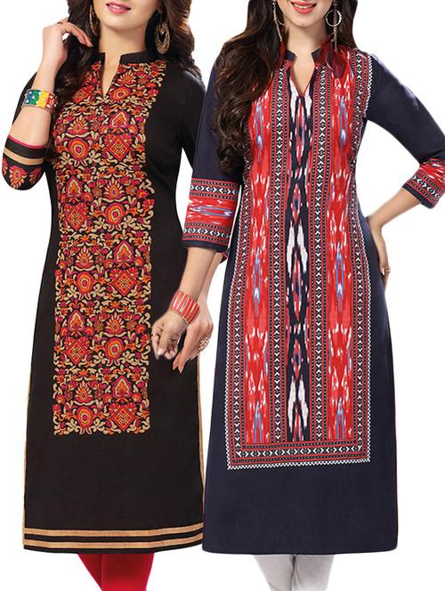 combo (set of 2 ) multi colored cotton unstitched kurta - 13882104 - Very Small Image - 1