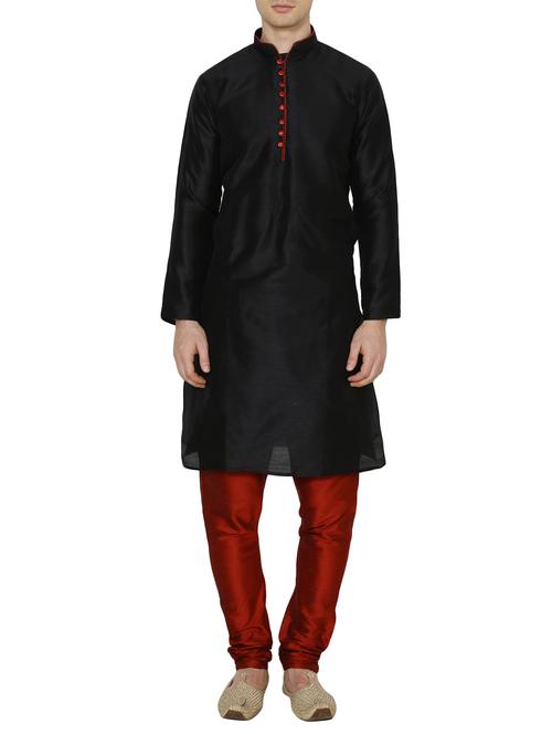 black silk blend kurta pyjama set - 13882601 - Very Small Image - 1