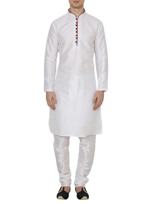white silk blend kurta pyjama ethnic wear set - 13882605 - Very Small Image - 1