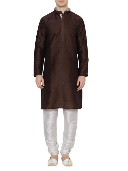 brown silk blend kurta pyjama set - 13882607 - Very Small Image - 1