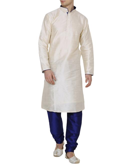 cream silk blend kurta pyjama set - 13882608 - Very Small Image - 1