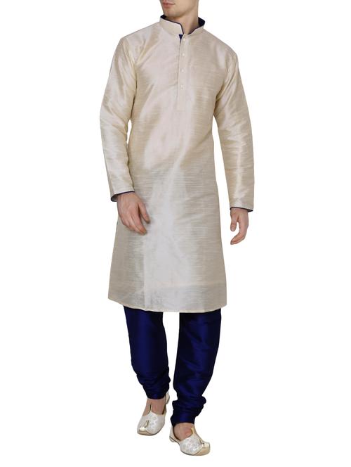 beige silk blend kurta pyjama set - 13882610 - Very Small Image - 1