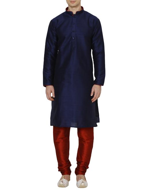 navy blue silk blend ethnic wear set - 13882612 - Very Small Image - 1