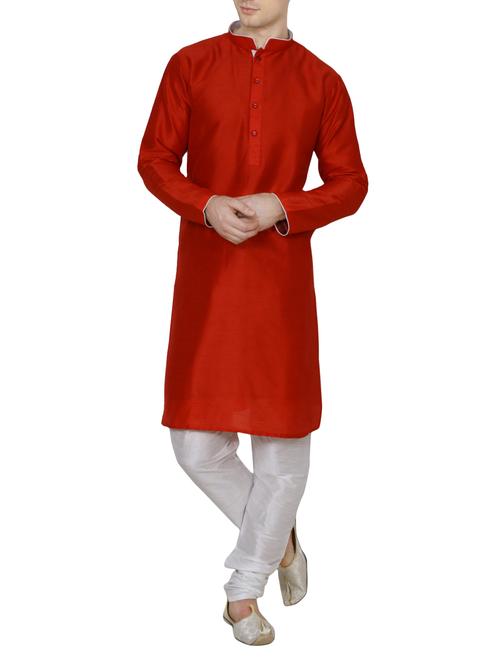 solid red silk blend kurta pyjama set - 13882614 - Very Small Image - 1