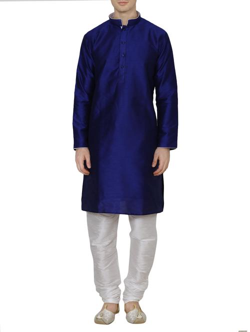 dark blue silk blend kurta pyjama set - 13882615 - Very Small Image - 1