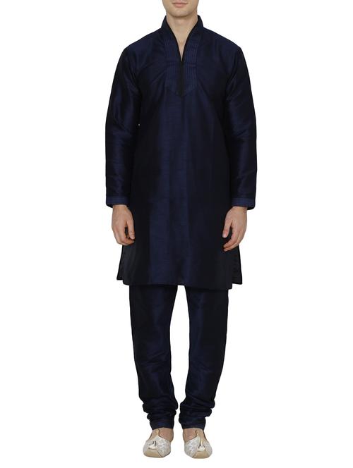 navy blue silk blend ethnic wear set - 13882619 - Very Small Image - 1