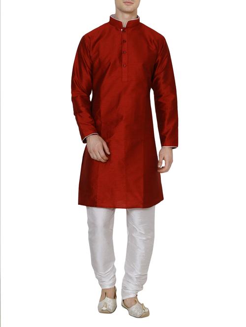 maroon silk blend kurta pyjama set - 13882621 - Very Small Image - 1