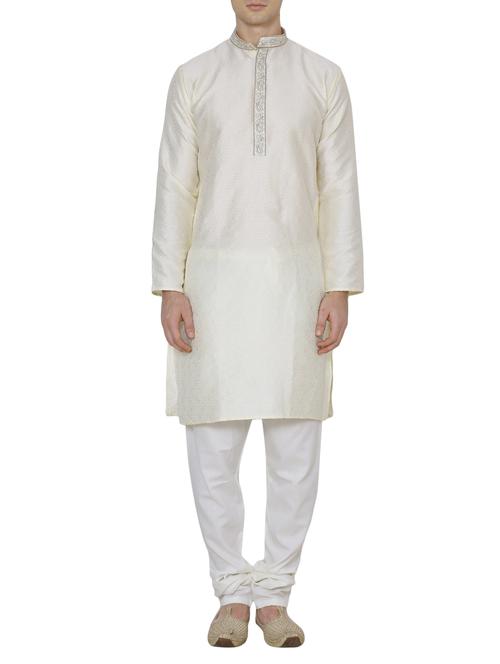 cream silk blend kurta pyjama set - 13882623 - Very Small Image - 1